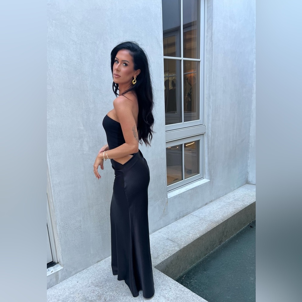 Hello Molly Black Satin Formal Strapless Maxi Dress- Small - Picture 9 of 9